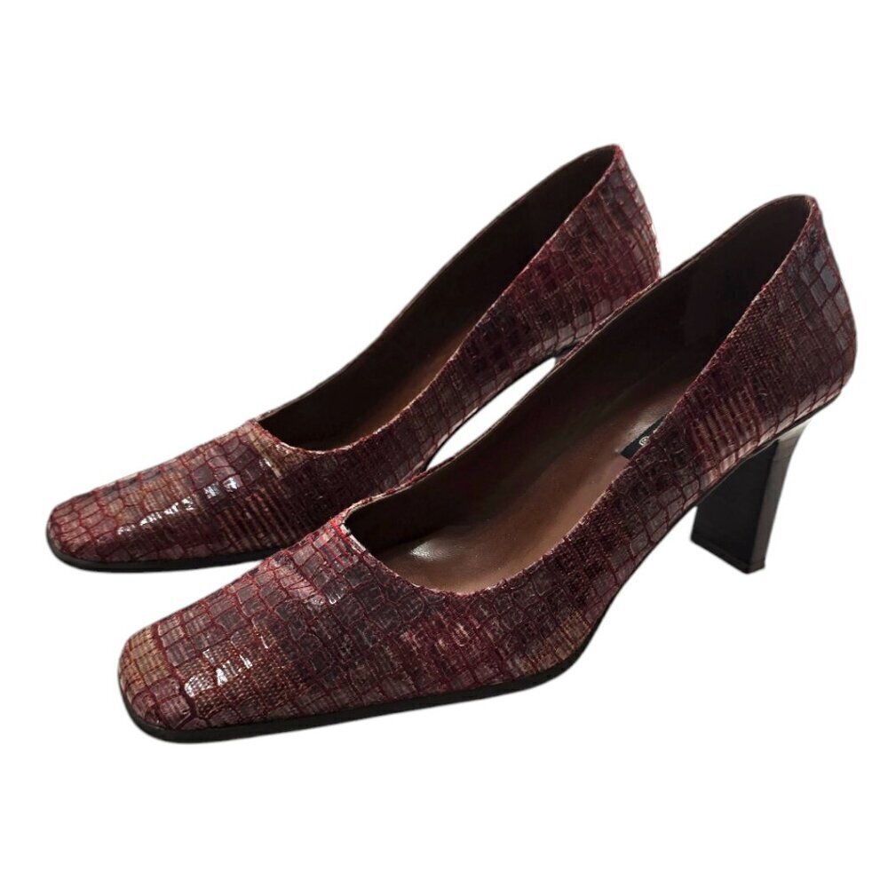 Proxy Vintage Burgundy Croc Print Square Toe Heels Sz 7N
